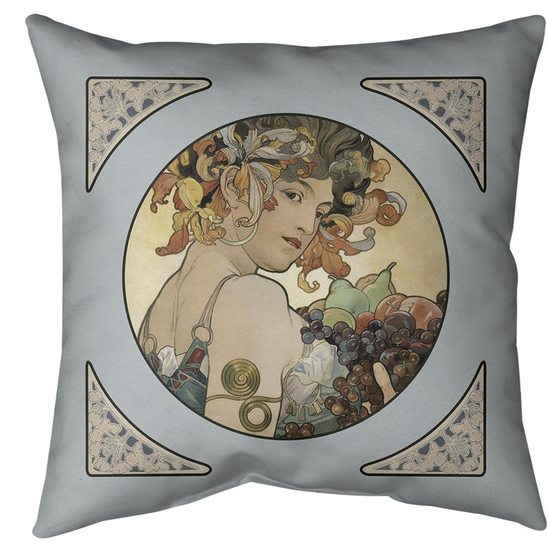 Coussin de sol à panneaux de fruit Alphonse Mucha-standard, 28 po x 28 po, Blanc cassé