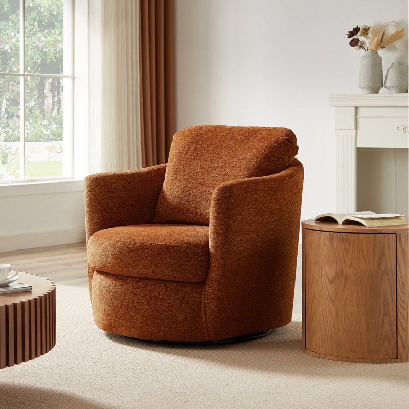 32.3" Wide Swivel Barrel Armchair, Orange Chenille