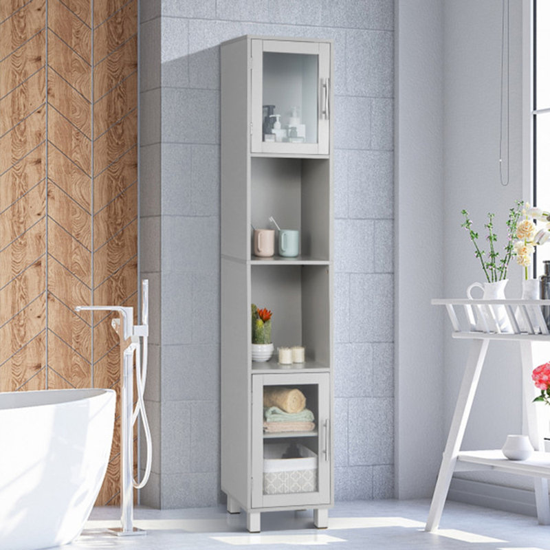 Armoire de rangement tour de salle de bain 71 po et présentoir de rangement autoportant, Gris