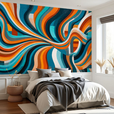 Papier peint à peler et coller abstrait fluide avec des formes géométriques murales lumineuses H 100 po x l 144 po papier mural amovible en PVC auto-adhésif pour le salon de la chambre