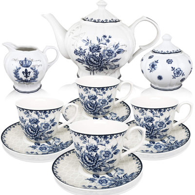 Tea Set, China Tea Set, Tea Service, Tea Cups (8Oz), Creamer And Sugar Set, Tea Cups And Saucer Set, Tea Pot, Tea Set For Adults, Tea Cups Set Of 4, Blue Dream Tea Set, Porcelain Tea Set, Cups