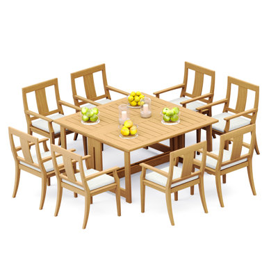 6 Seats 7 Pcs Grade-A Teak Wood Dining Set: 60" Square Rectangle Butterfly Table And 6 Osborne Arm Chairs #11OS1406