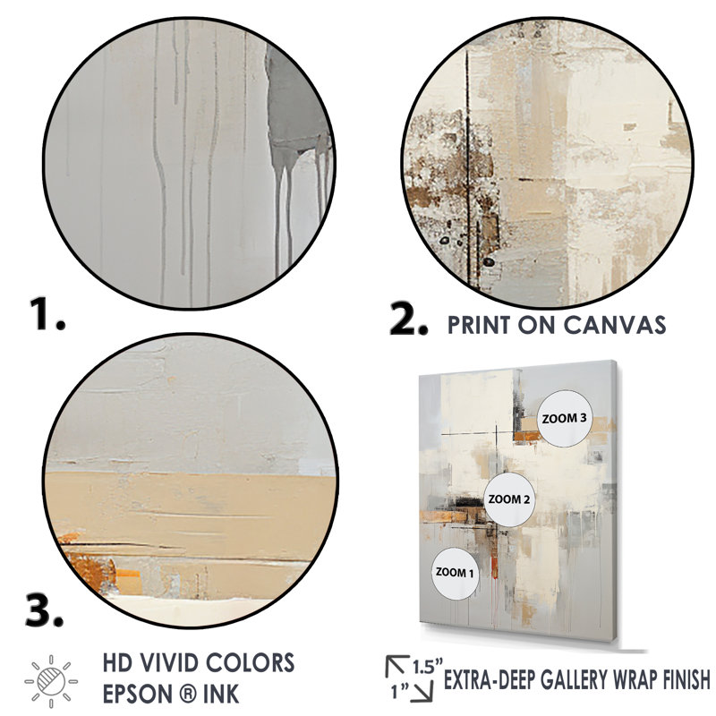 Art scandinave moderne beige et jaune, Cadre flottant doré, H 44 po x l 34 po x P 1,5 po