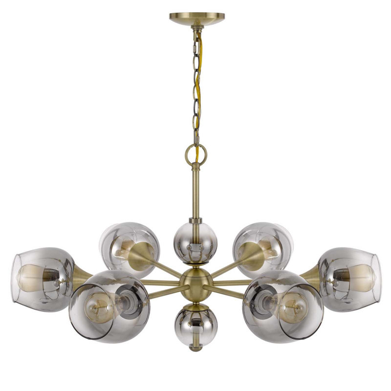 Lustre en métal 6 lumières avec abat-jour en verre fumé Pendleton
