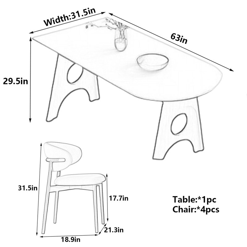 Table de salle à manger French French, H 29,5 po x L 63 po x l 31,5 po