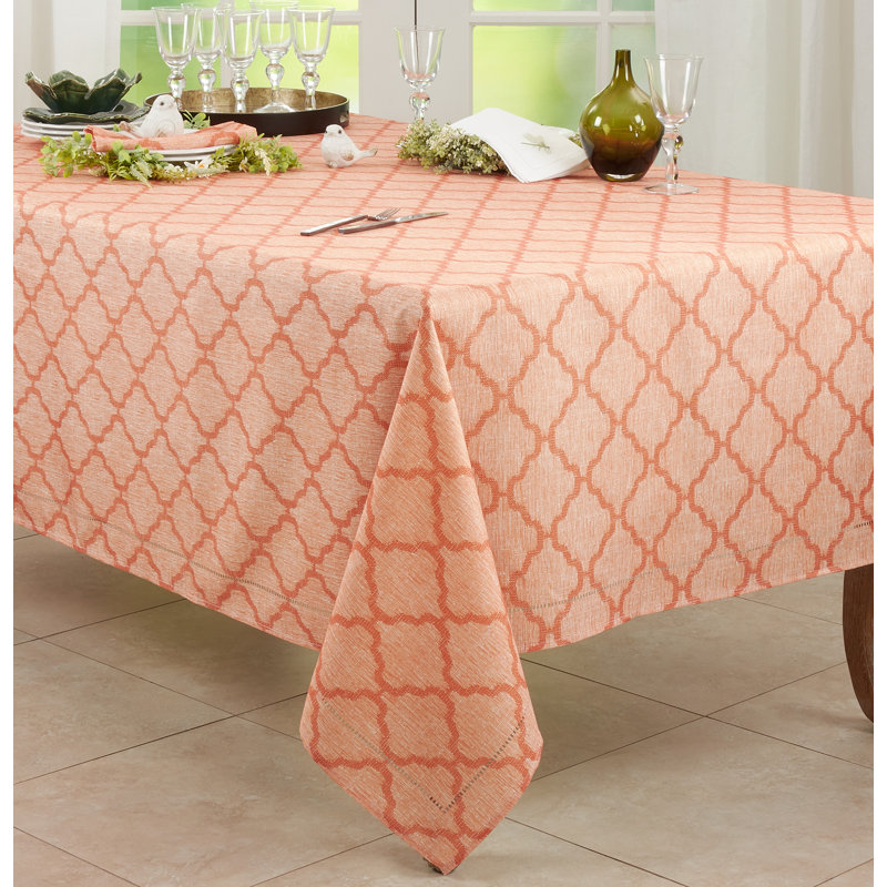 Orange Laser-Cut Hemstitch Fabric Tablecloth, 23x19 in