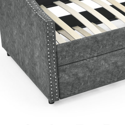 Practical Twin Daybed with Trundle with wooden slats and tufted backrest for living room and bedroom by Knlnny Ware