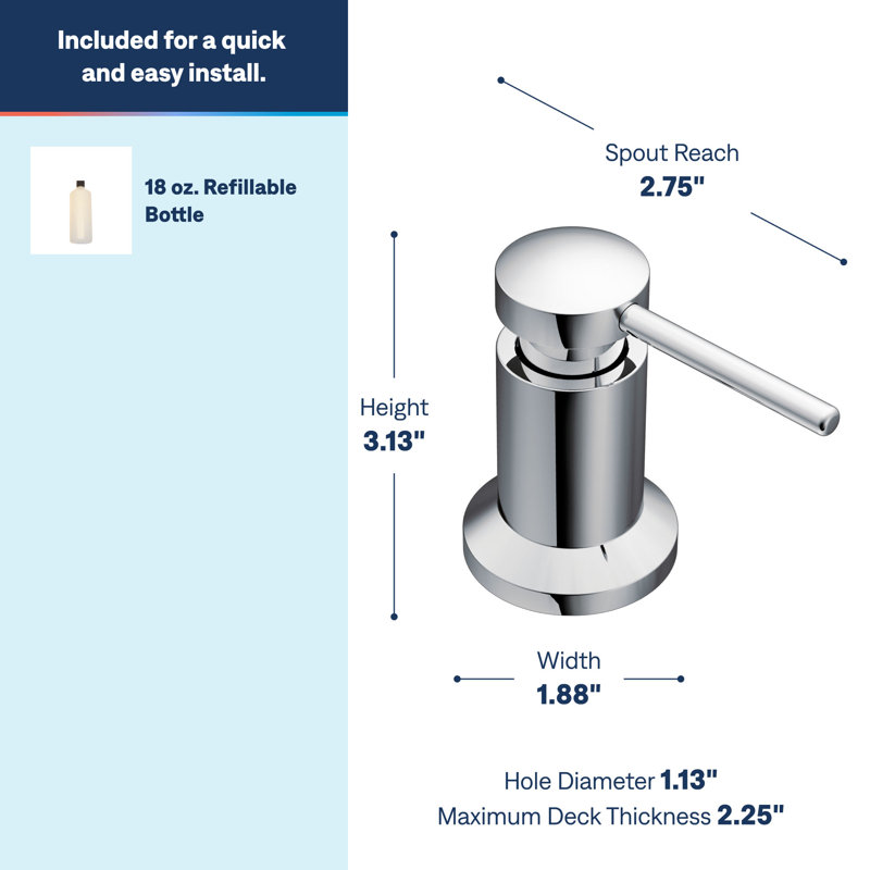 Moen Deck Mounted Kitchen Soap Dispenser with Refillable Bottle, Chrome