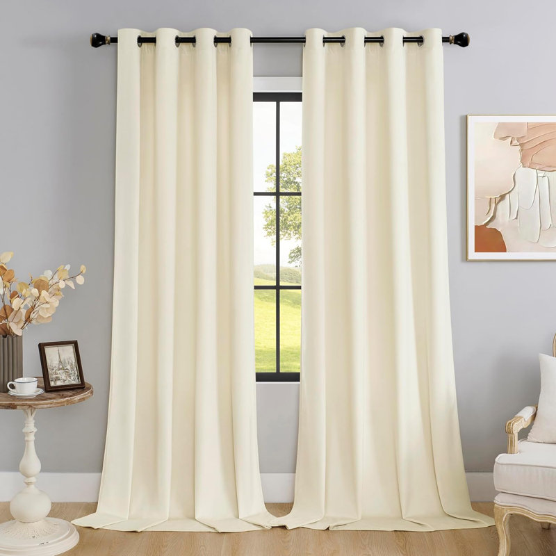 Abbie Home Velvet Noise Reducing Blackout Grommet Curtain Panels for Bedroom & Living Room, 52" W x 84" L, Ivory 