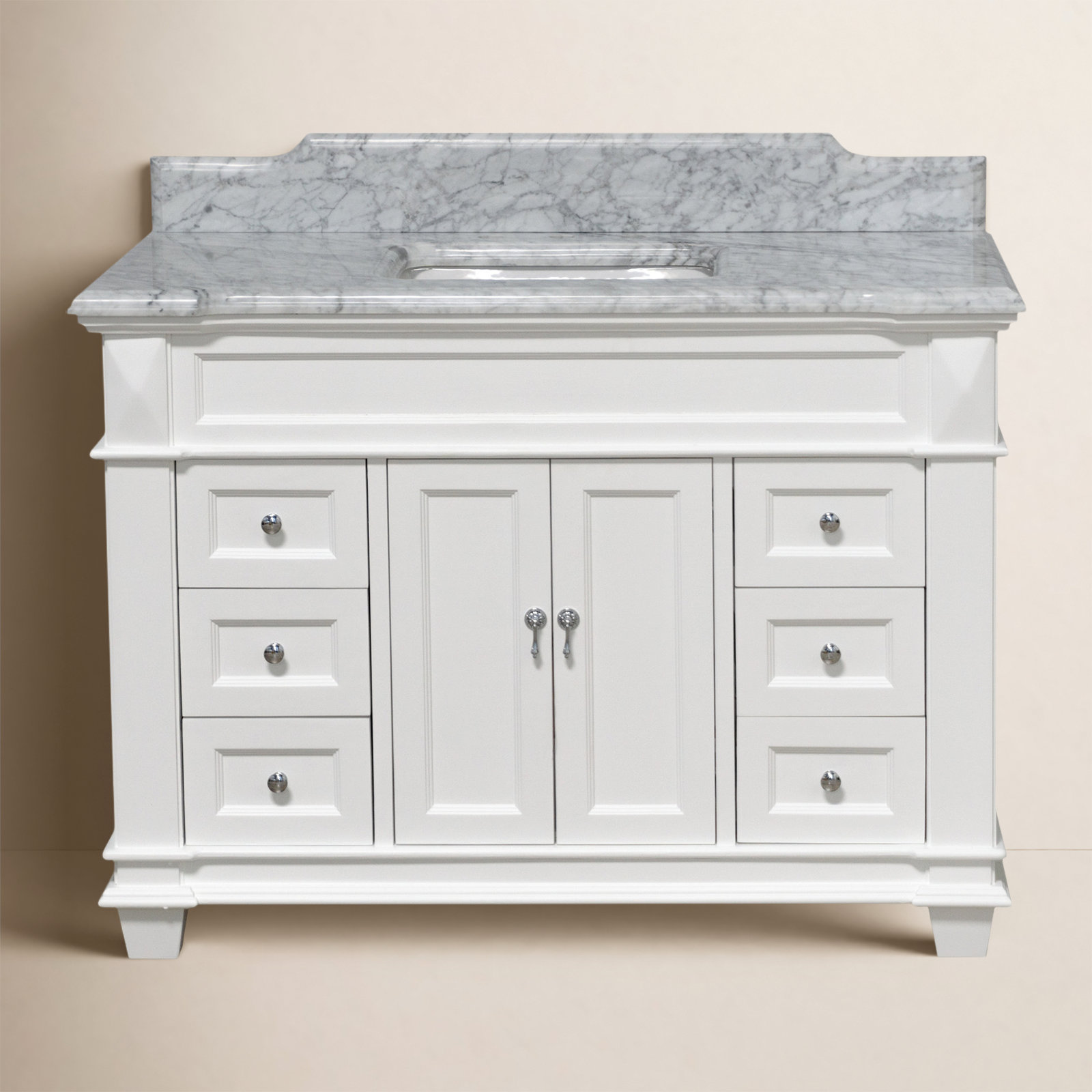 Ensa 48'' Single Bathroom Vanity, Carrara Marble, White