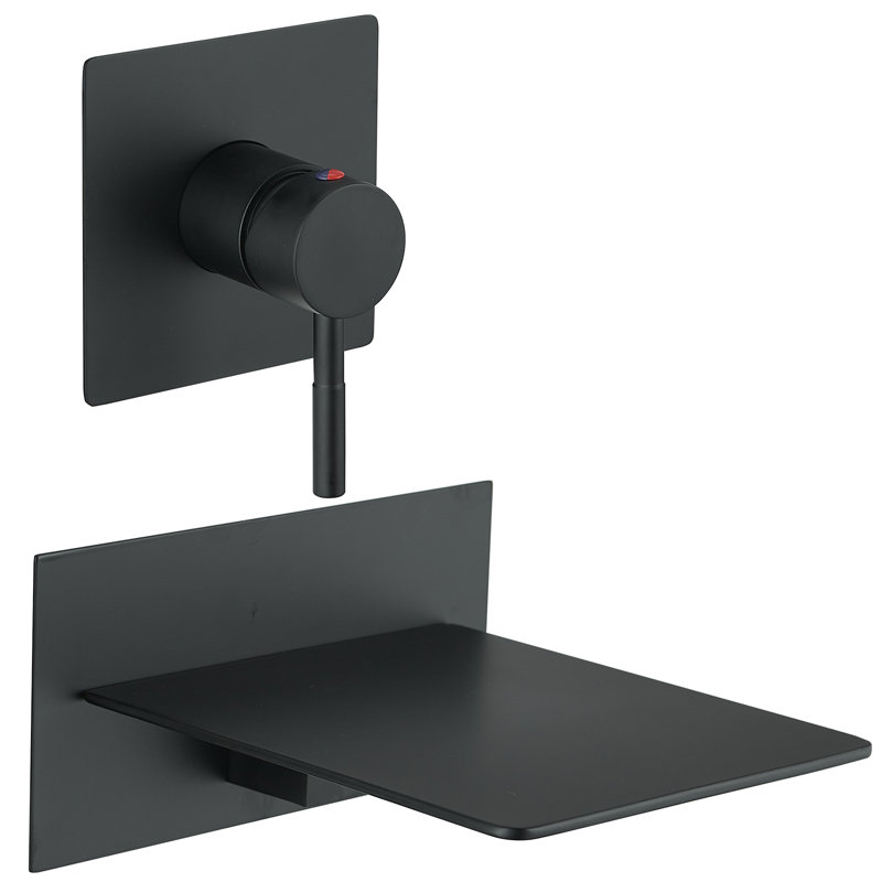 Single Handle Wall Mount Roman Tub Fauce Waterfall Bathroom Faucet, Matte Black