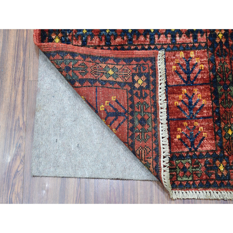 Tapis de style tribal noué à la main en laine rouge 2 pi x 2 pi 10 po Ersari 388B9D3B72D9452F80EE143576AC6B41