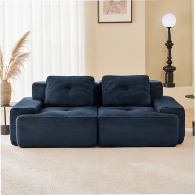 82 Inch Modern L-Shaped Modular Sectional Sofa With Deep Seating, Corduroy Fabric, Tufted Design, And Anti-Slip Base, No Assembly Required, Blue