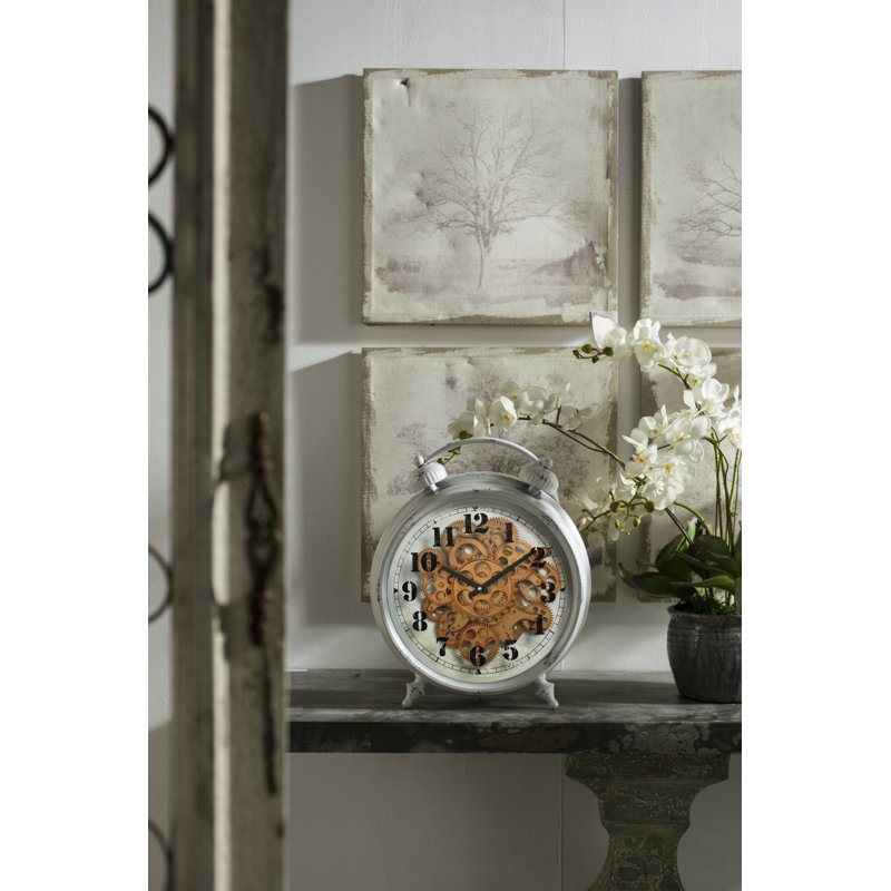 Analogue Metal Tabletop Clock with Alarm in White