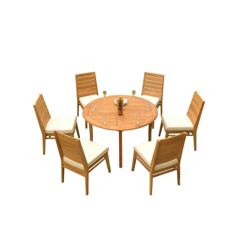 Round Long Teak Dining Set, 6, 31" H x 60" W x 36" D