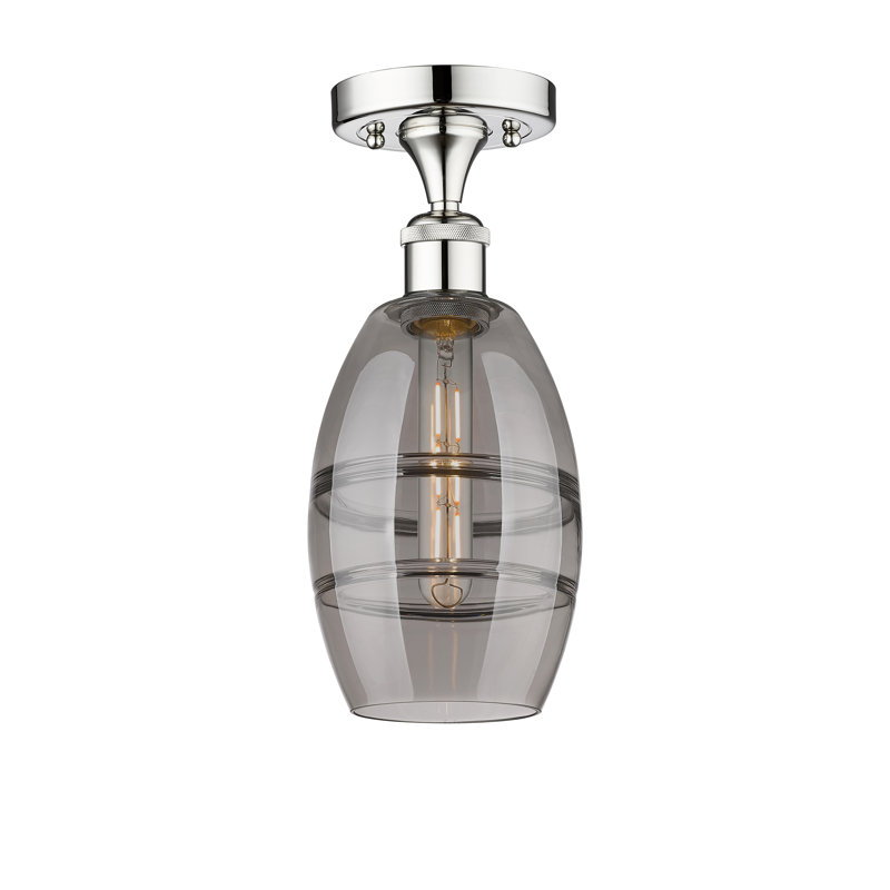 Plafonnier semi-encastré 1 lumière Edison - Abiagael, H 8,25 po x l 5,88 po x P 5,88 po, Chrome poli, Gris fumée clair