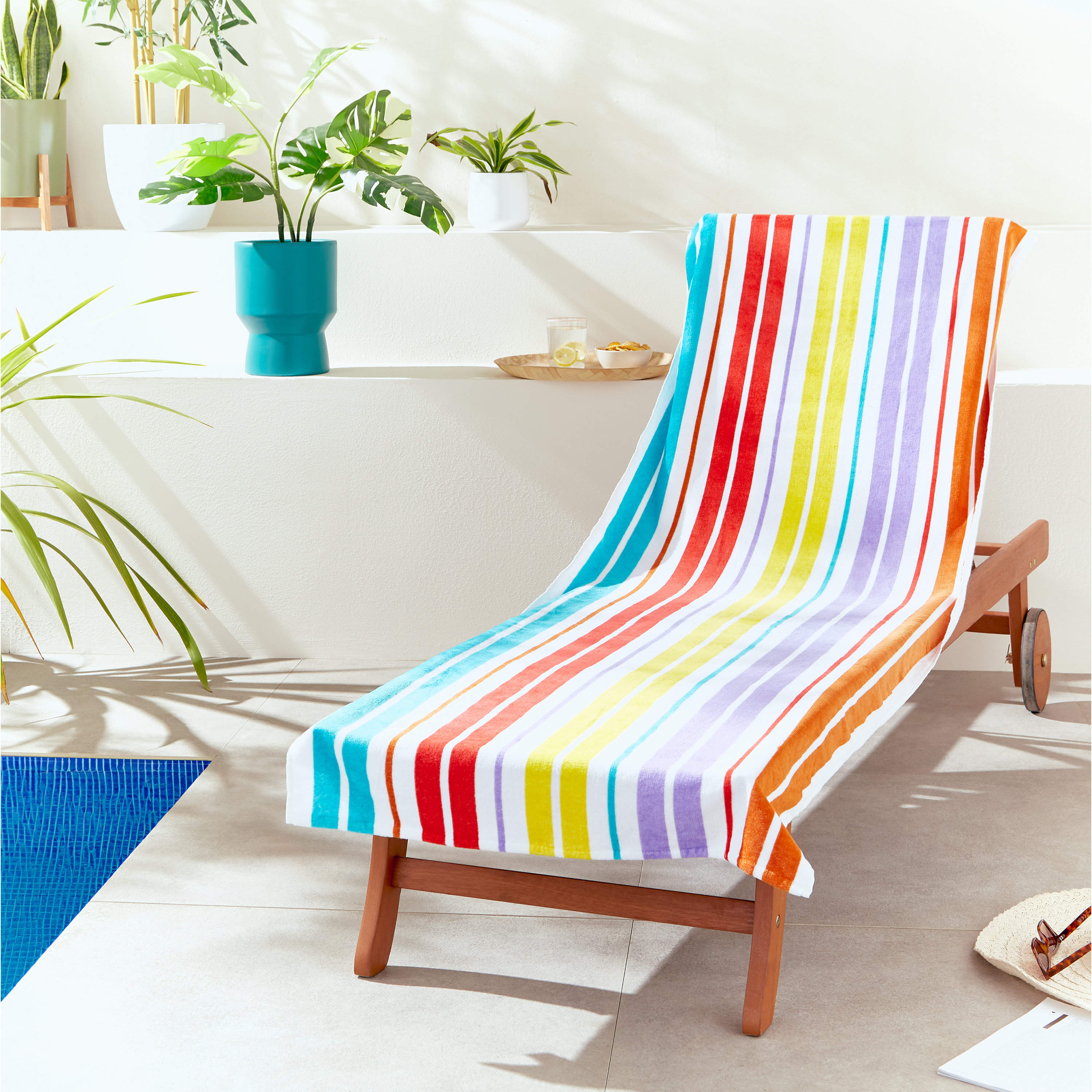 Rainbow Stripe Beach Sun Lounger Towel