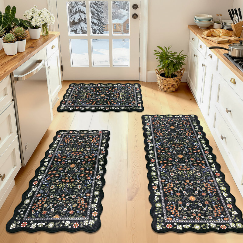 Anti-Fatigue Non-slip Kitchen Mat (Set of 3), Black