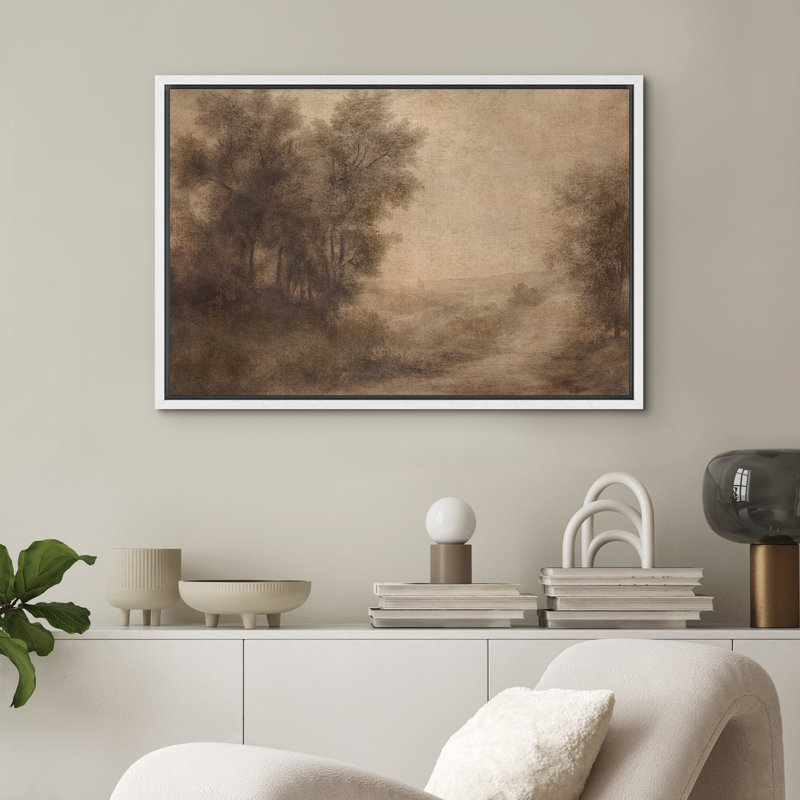 Forêt, paysage, paysage, brun classique, encadré de chambre à coucher, impression sur toile, H 16 po x l 24 po, Blanc