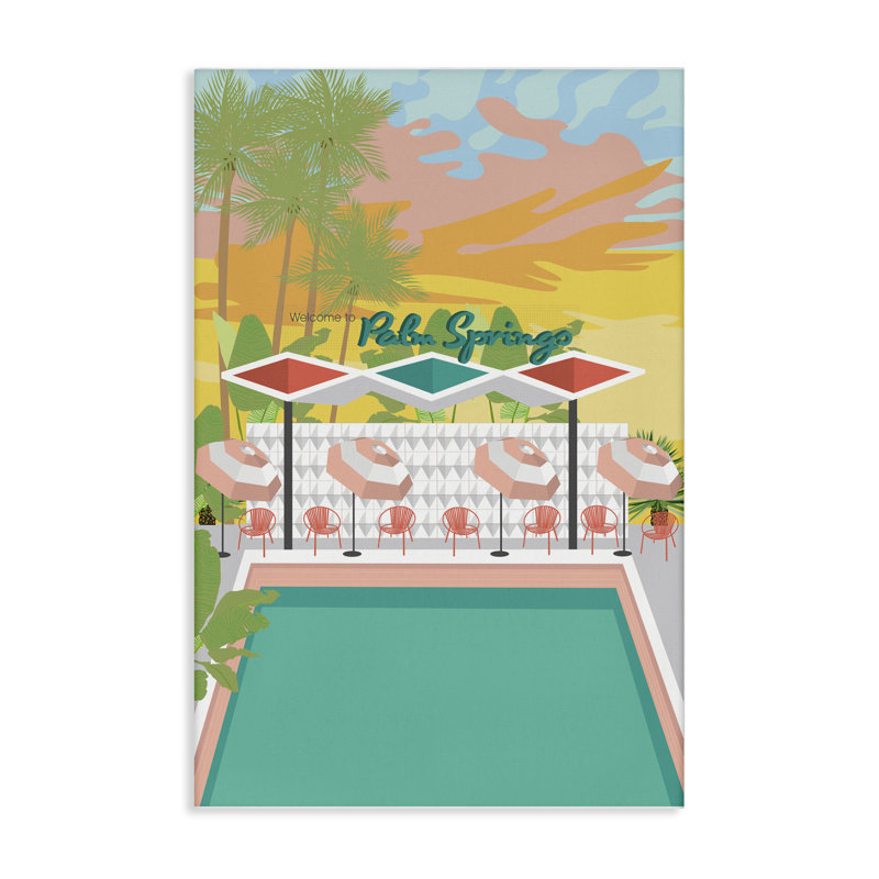 «Palm Springs Pool Time», art mural sur toile par Jen Bucheli bp-984_CN, H 24 po x l 16 po