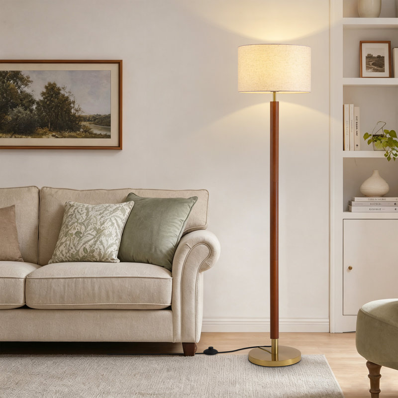 Lampe sur pied en bois massif électroplaquée