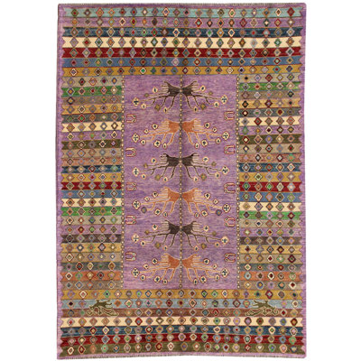 Rectangle 207 cm x 287 cm Geometric Hand Knotted Area Rug