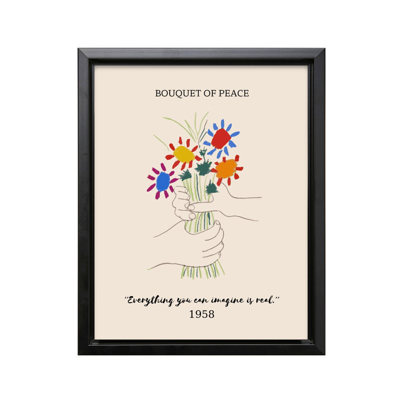 Picasso - Bouquet de paix, H 18 po x l 24 po, Canevas, Cadre noir