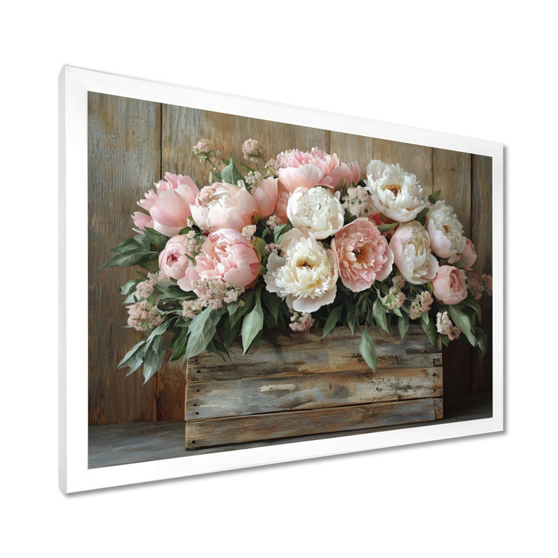 "Farmhouse Chic Bouquet II" - pivoines, reproduction d'art sur toile encadrée, Reproduction encadrée, H 30 po x l 40 po
