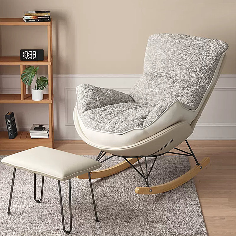 Chaise berçante moderne en tissu à double face, Blanc cassé, Brun