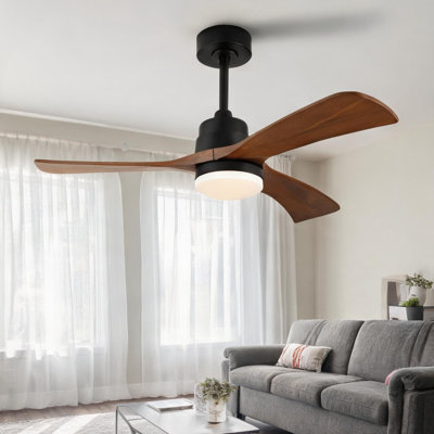 Black-Toned Solid Wood 42-Inch Ceiling Fan with Remote-Controlled LED Light, Ideal for Covered Patios, Modern Farmhouse Style