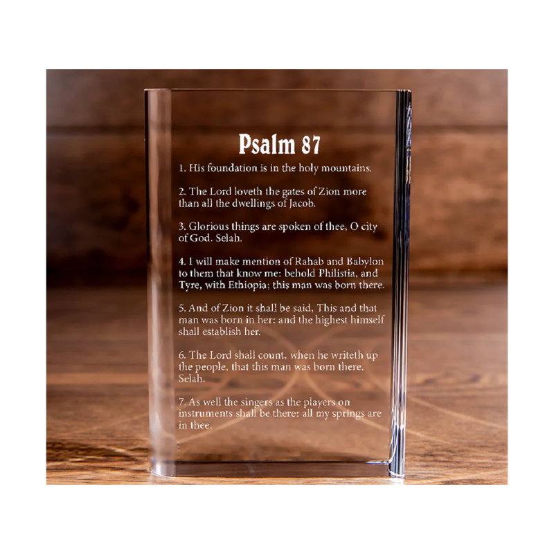 Livre de cristal gravé au laser Jerricha Psalm 87 - Elegantieux pour croyants, H 8 po x l 6 po x P 2 po
