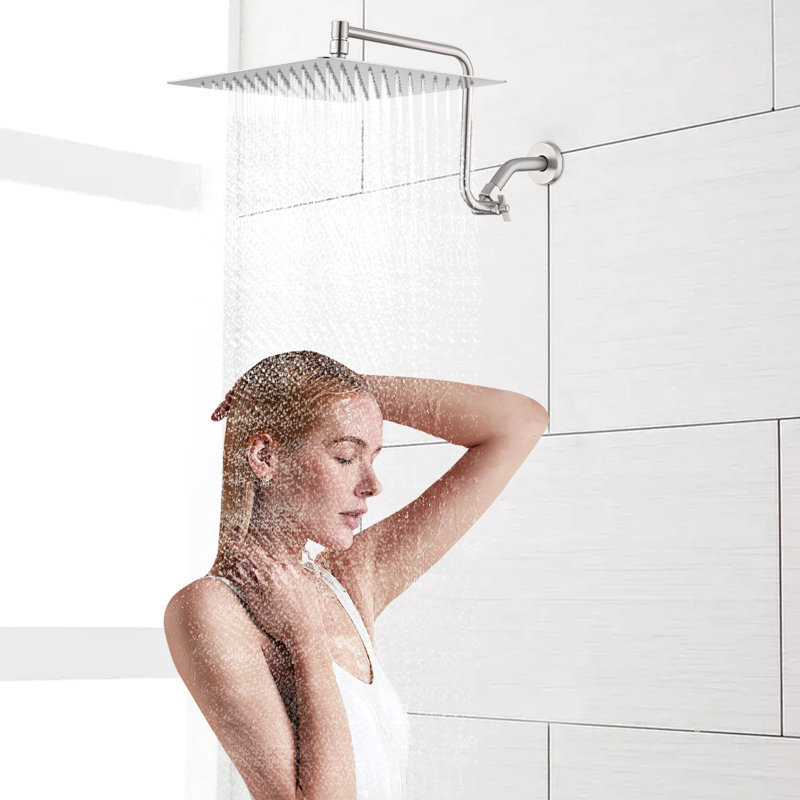 12 Inch Shower Head With Air-In Technology, Enhances Water Flow Brushed Nickel 12" Head, Modern And Stylish Bathroom Fixture
