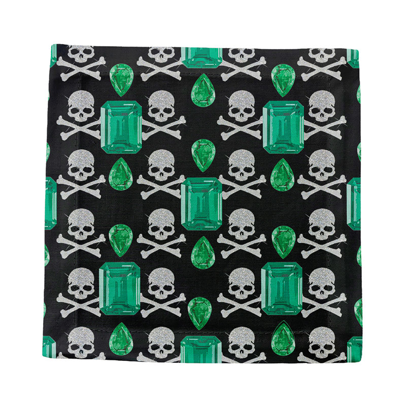 Gem Emeralds Skull Cotton Sateen Cocktail Napkins, Black