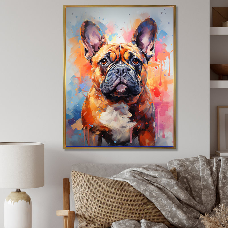Bulldog Boldness IV - reproduction sur toile, Cadre flottant doré, H 40 po x l 30 po x P 1,5 po