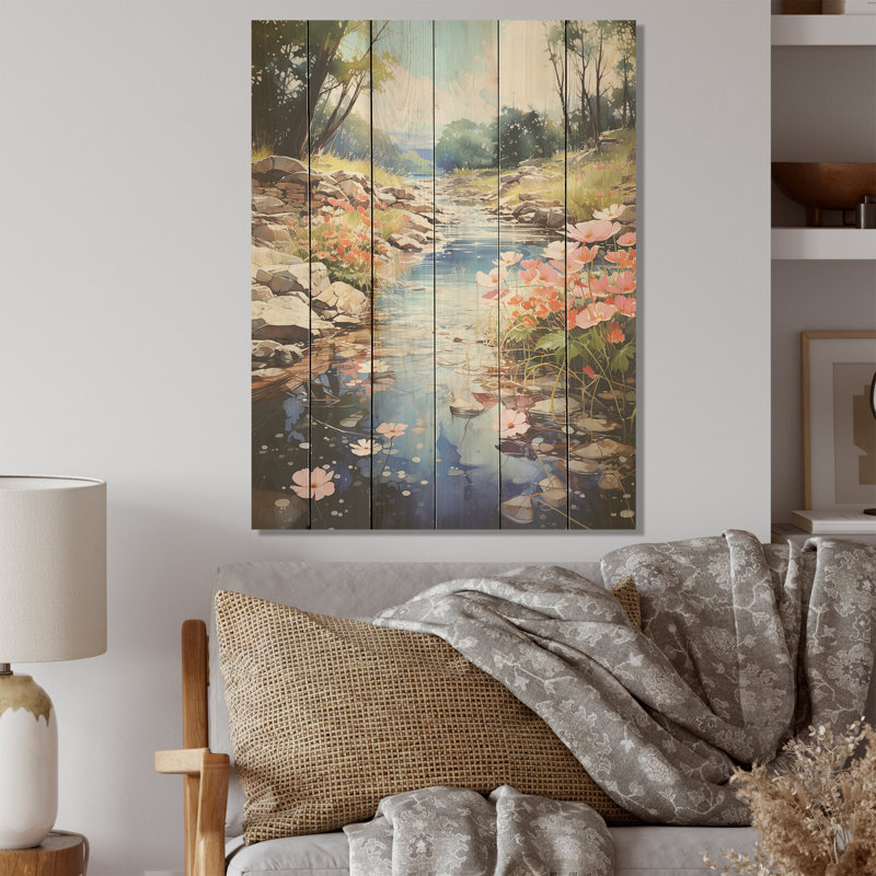 «Tranquil Lakes Rivers Urban Symphony - Lake River, art mural sur bois de pin naturel, H 40 po x l 30 po