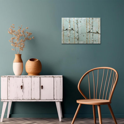 «Birch Tree Winter Winter», art mural sur toile avec oiseaux et papillons