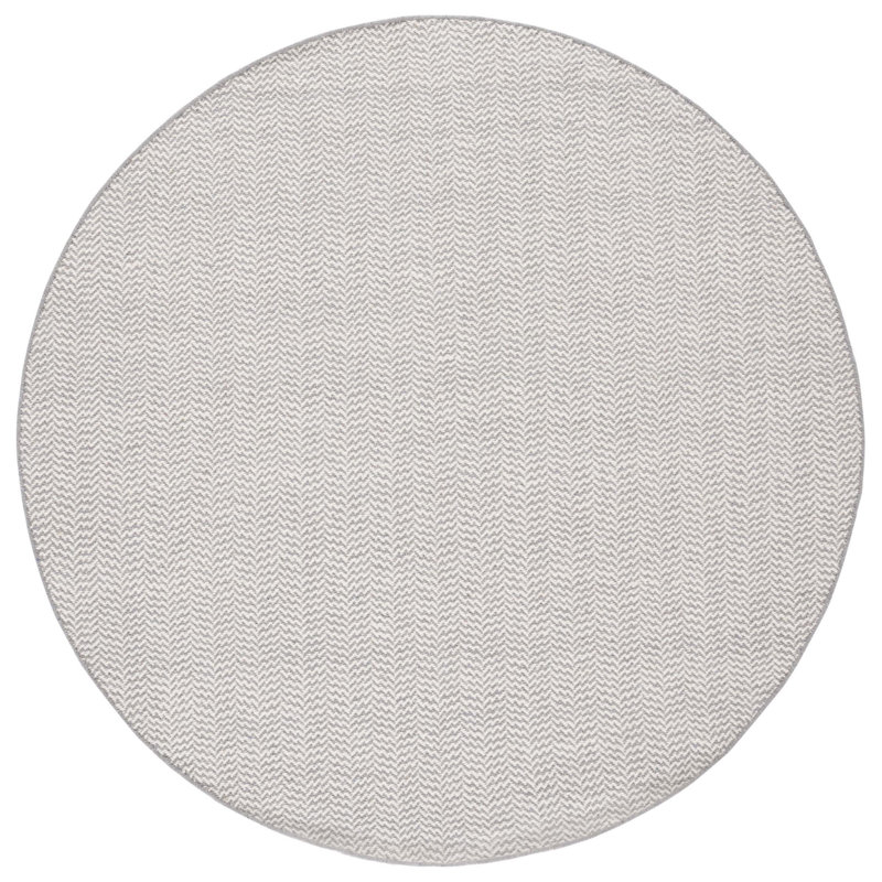 Vermont Hand Woven Cotton/Wool Geometric Rug in Ivory/Gray, Round 6'