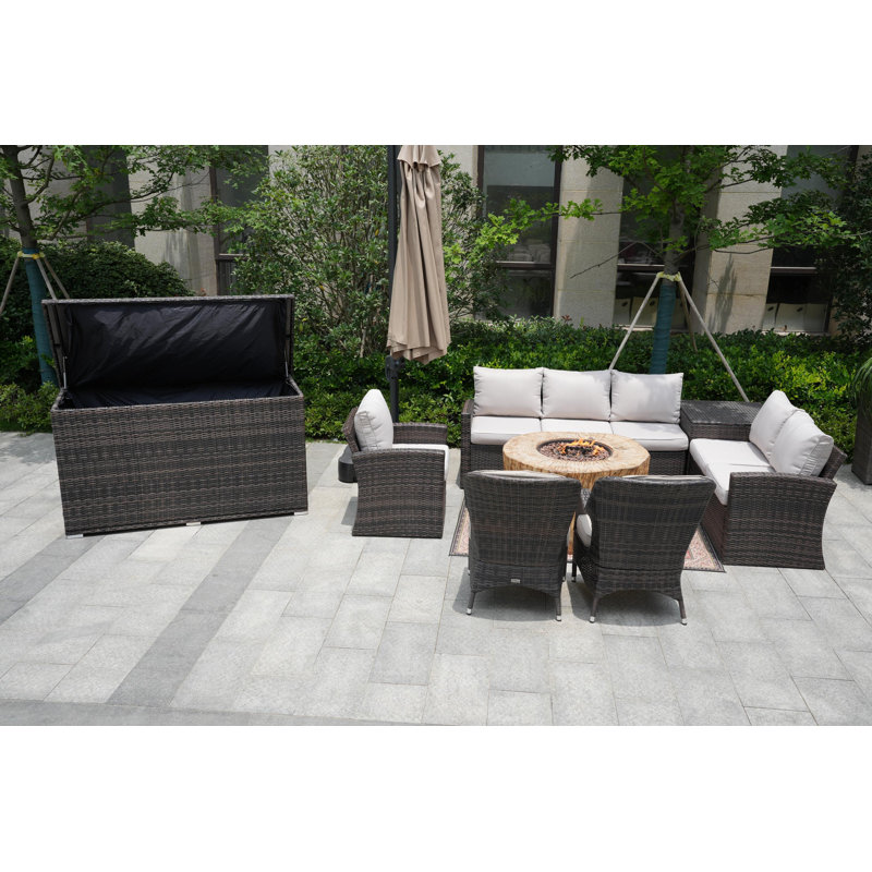8 - Person Patio Conversation Set with Cushions, Brown