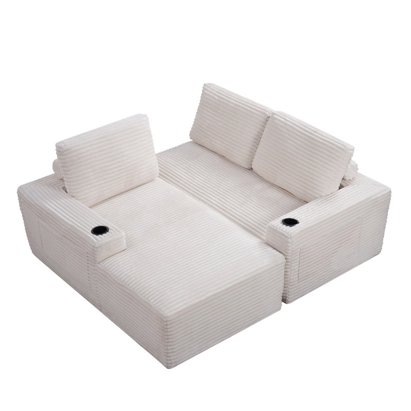 D-097 Crème blanc-L-2S, H 34,6 po x l 68 po x P 37,5 po, Orienté vers la gauche