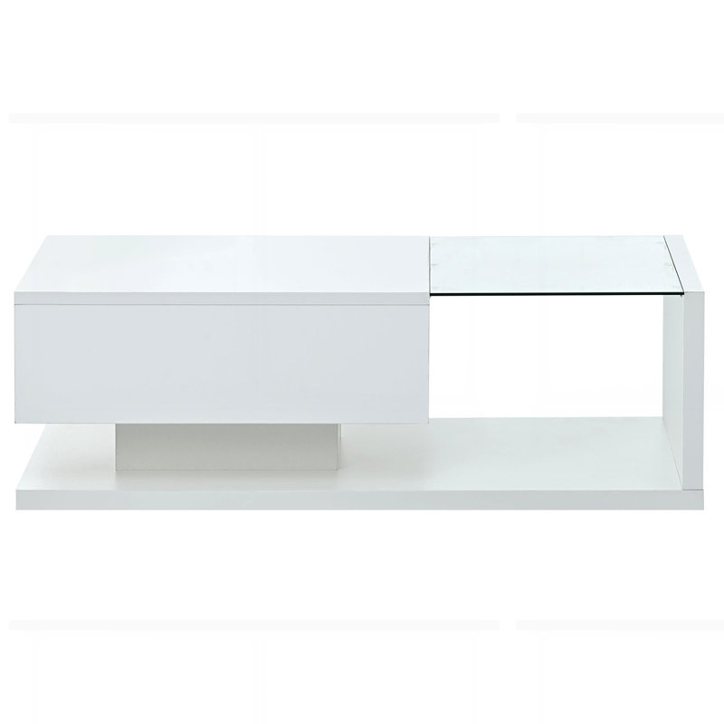 Table basse moderne avec verre trempé, Blanc