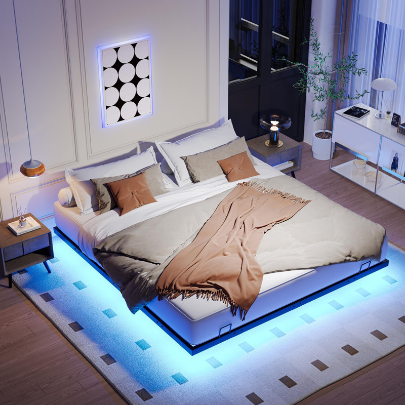 Floating Bed Frames With LED Lights, Metal Platform Bed , Solid And Stable, Noise Free, No Box Spring Needed, Easy Assembly