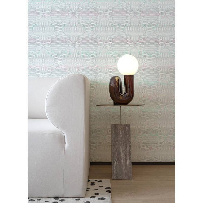 Ernest Charcoal Quilted Quatrefoil Wallpaper, Blue