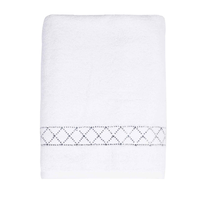 Sparkles Home Atlas Rhinestone Bath Towel | Glamorous Cotton Terry Towel with Glittering Cross Design, White