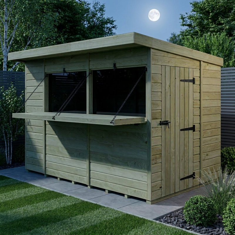 Total Sheds 10ft x 8ft Apex Garden Bar Shed - Stable Door Serving Hatch - Pressure Treated Timber - UK Manufactured