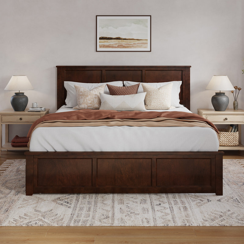 Madison Solid Wood Platform Bed with Matching Footboard & Storage Drawers , King, Walnut