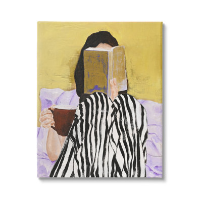 Art mural sur toile, "Fille lisant dans son lit" par Design Fabrikken