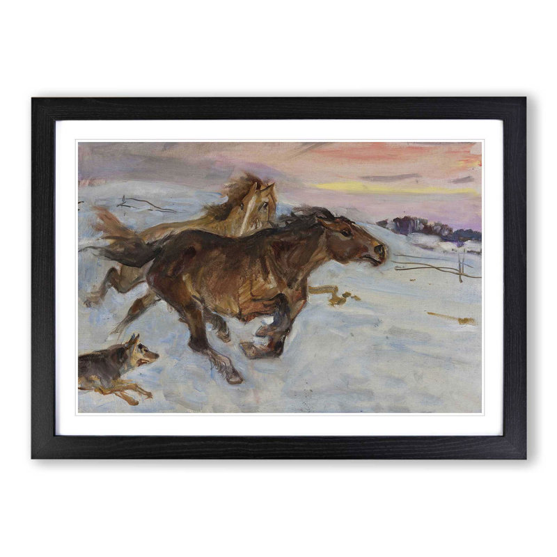 Escape of the Horses by Wojciech Kossak - Picture Frame Painting, Black Framed, 27cm H x 36cm W x 2cm D