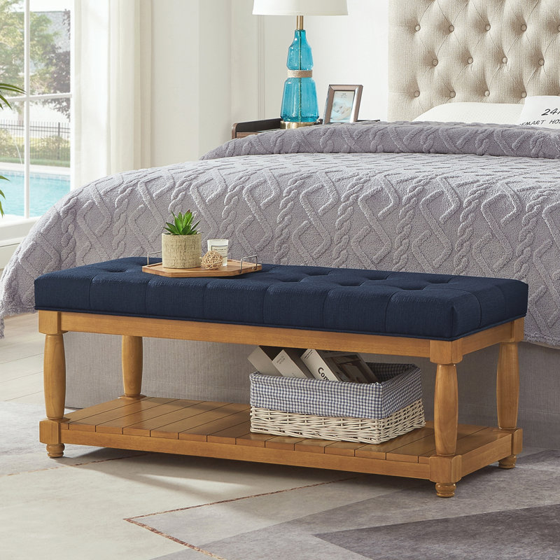 Banc rembourré avec tablette de rangement, Navy Blue, Navy Blue