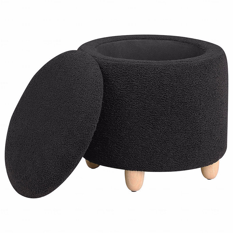 Round Shape Ottoman With Storage Function, Fabric Upholstered