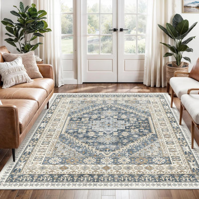 Tapis lavable antidérapant Medallion (bleu)